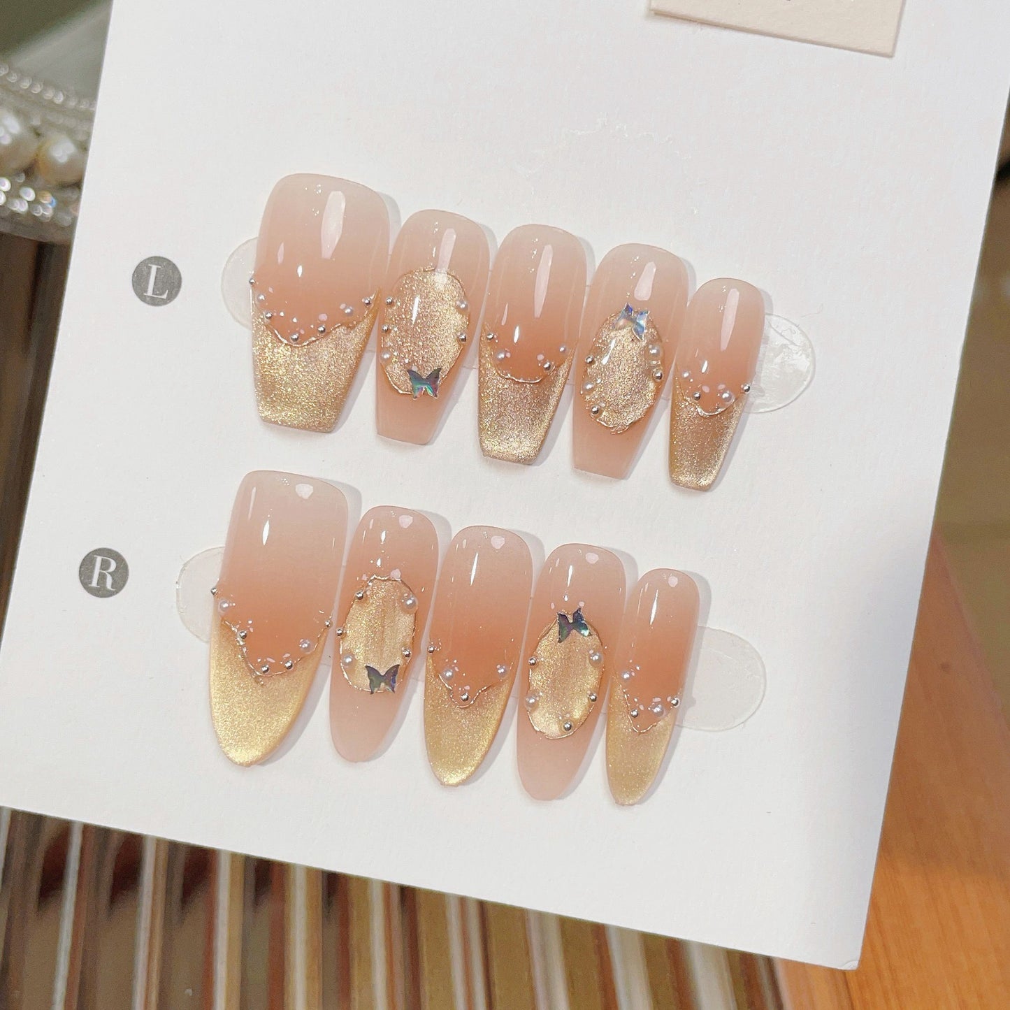 LX-C66 Luxury autumn and winter new pure handmade wearable Press on nail art cat's eye pearl gentle whitening removable nail art piece