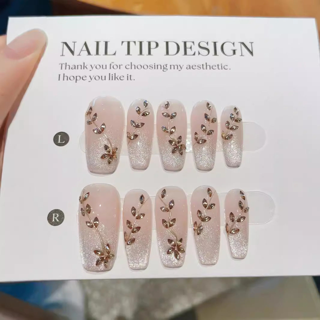 LX-D19 Purely handmade wearable Press on nails dense cat's eye gold moonlight galaxy summer and autumn new simple and fashionable nail stickers